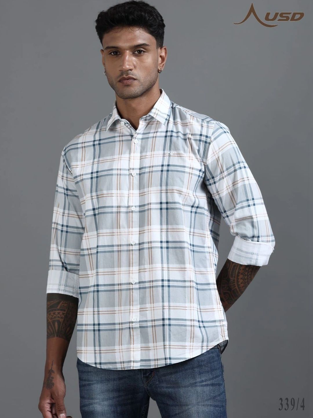 USD Men Tartan Checks Checked Casual Shirt