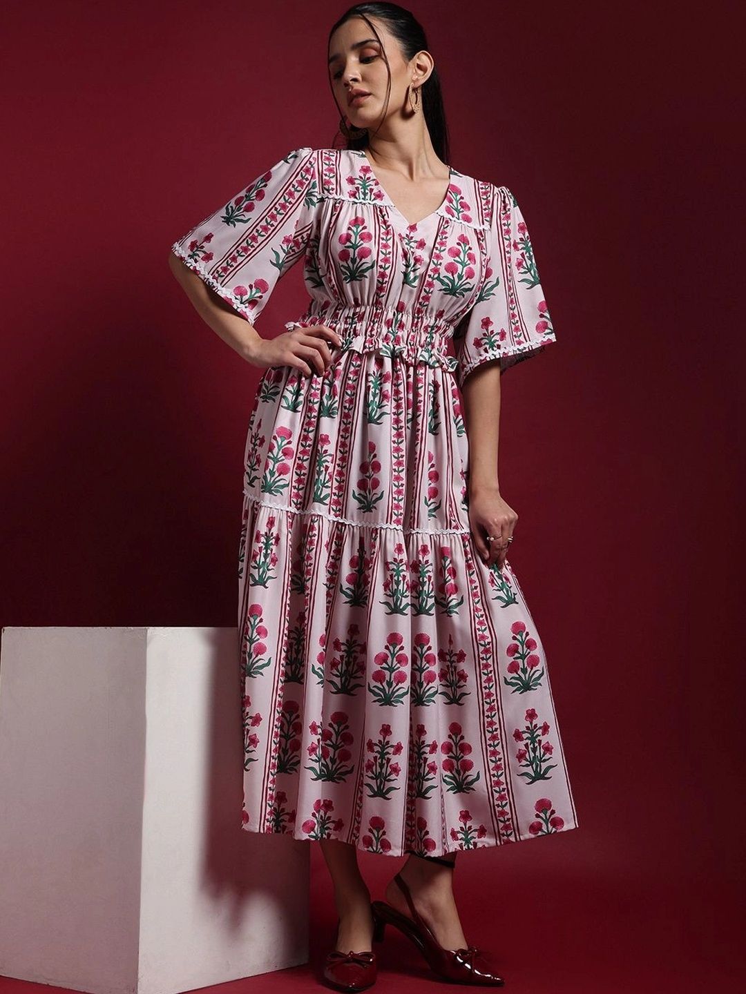 waghaa Floral Print A-Line Midi Dress