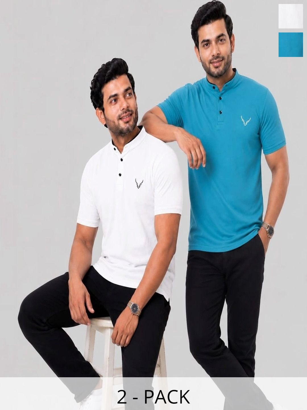 HANABY Men Brand Logo 2 Mandarin Collar T-shirt