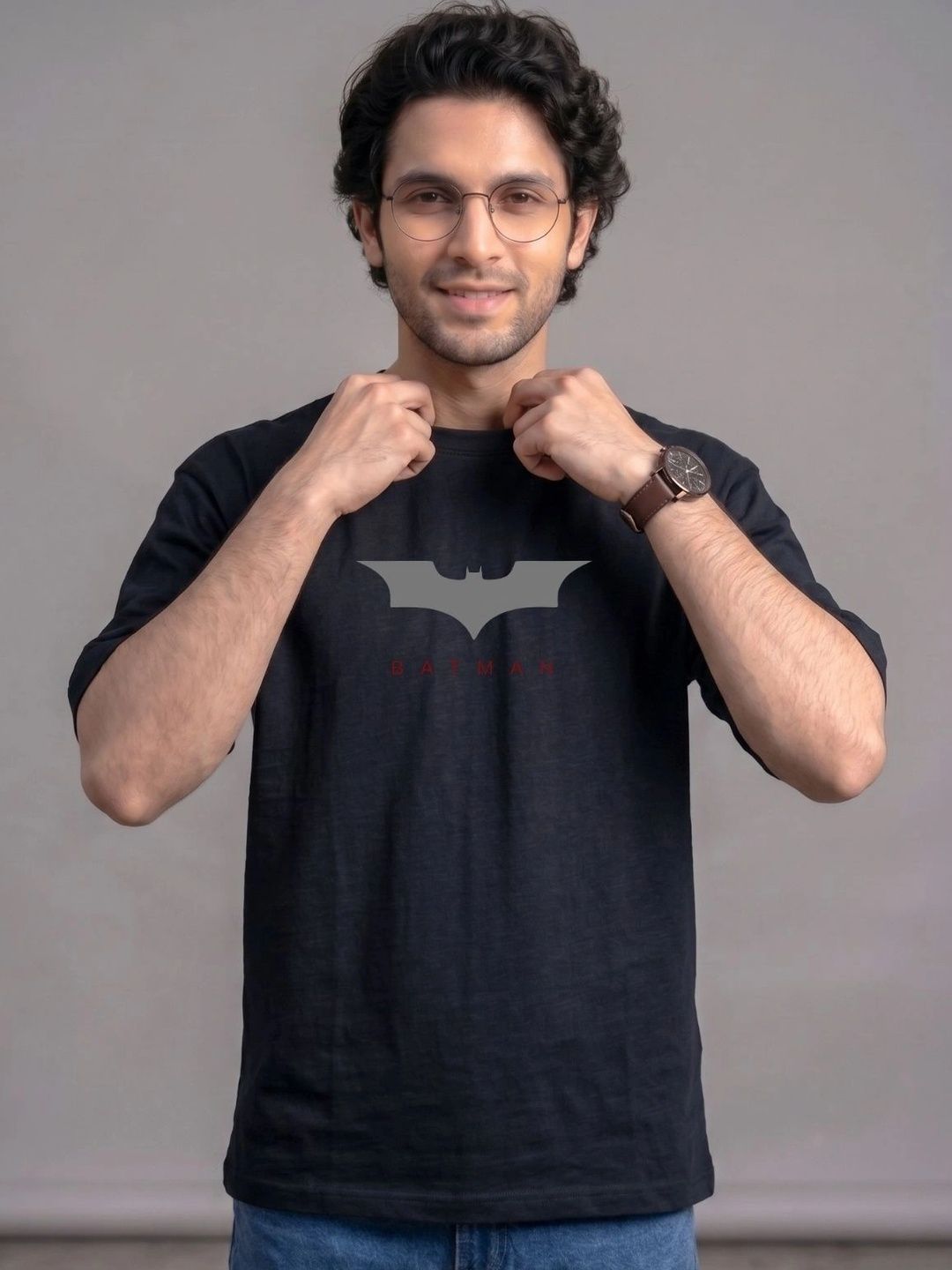 THE BROKEN STREET Men Brand Logo Batman Printed Boxy T-shirt