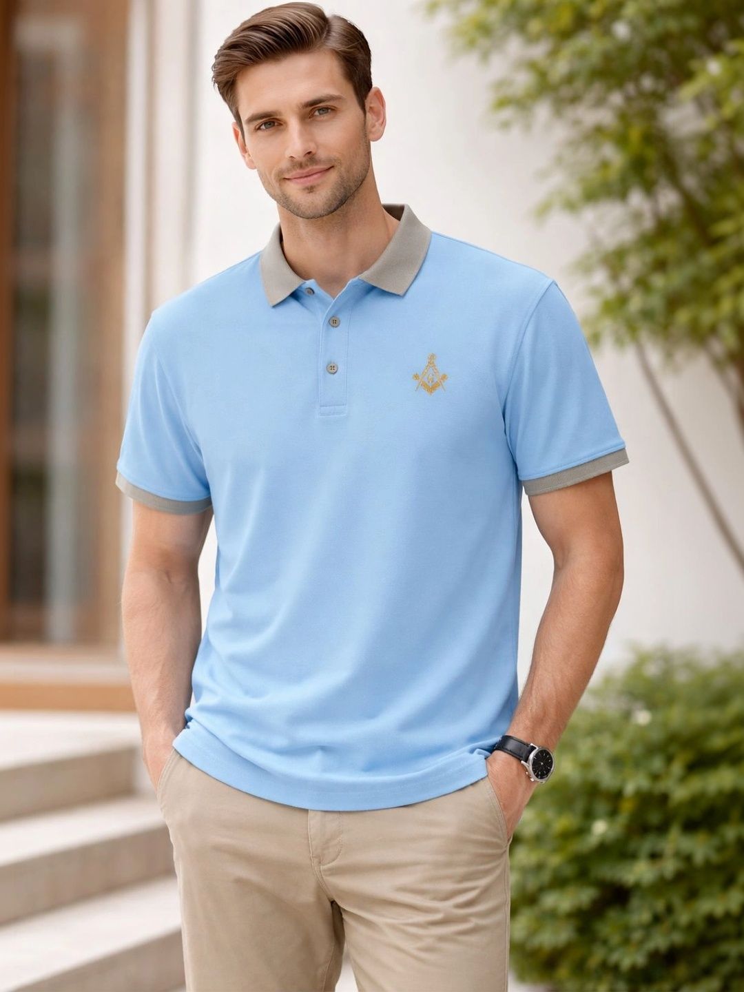 HERE&NOW Men Brand Logo Colourblocked Polo Collar T-shirt