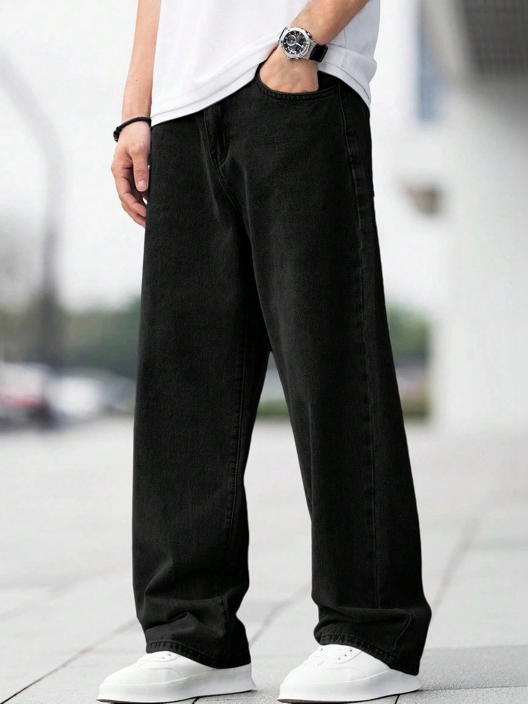 MODALEN Men Loose Relaxed Fit Mid-Rise Jeans