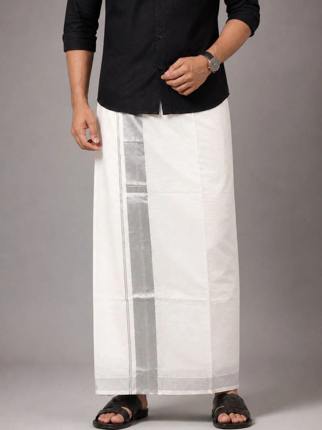 Radhika Handloom Men Striped Cotton Dhoti Dhotis