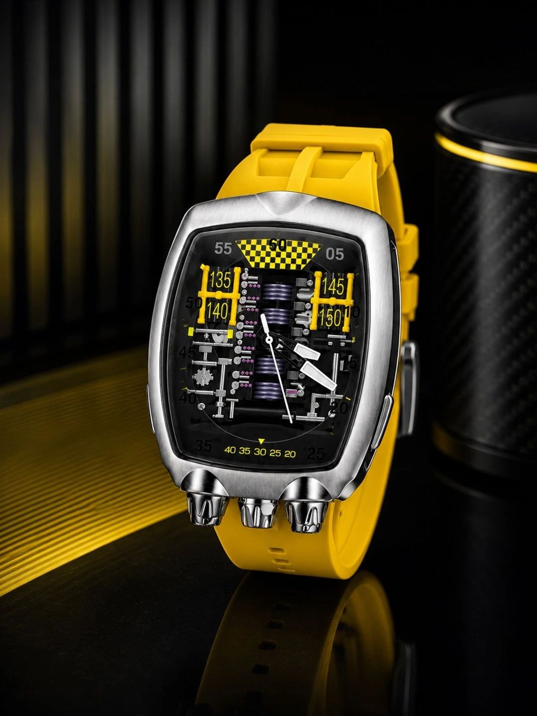 ZIVANCHE ZIVANCHE Men Skeleton Dial & Straps Analogue Chronograph Motion Powered Watch Hypercar Slv-Yellow