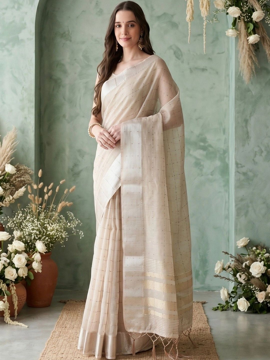 KALINI Striped Zari Organza Saree