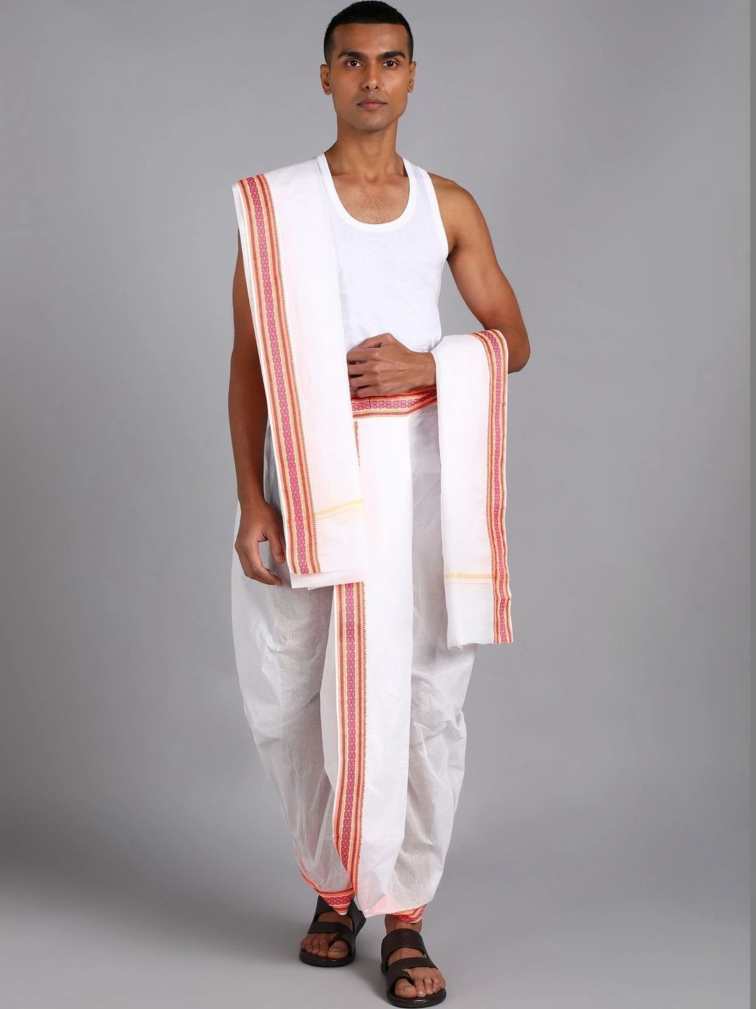 Radhika Handloom Men Striped Cotton Dhoti Dhotis