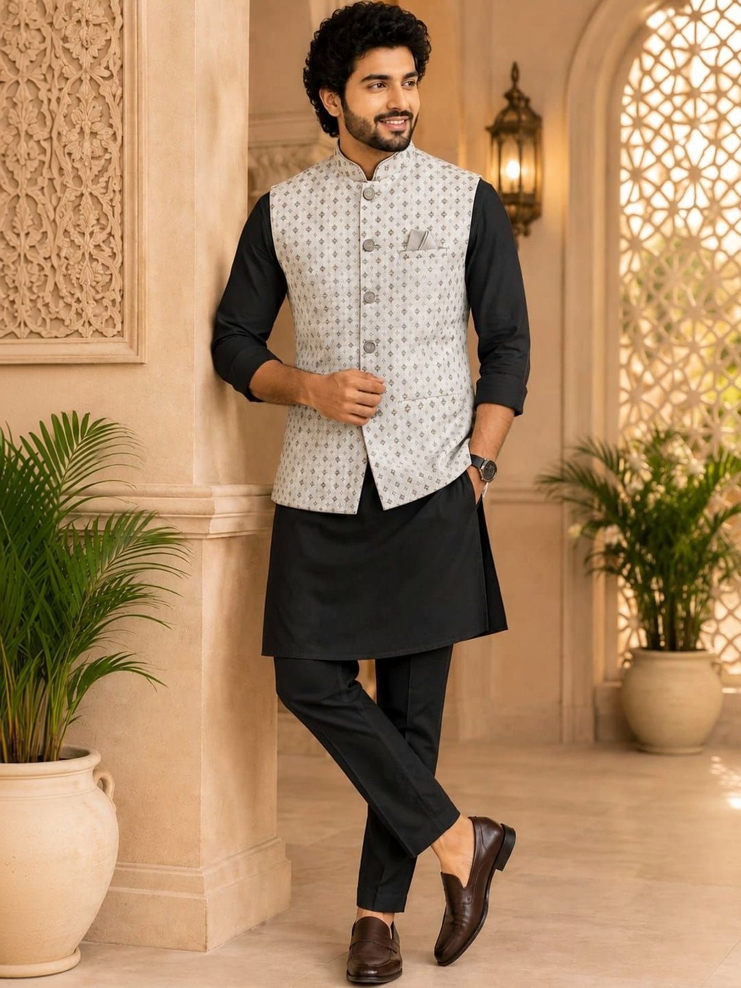 TRENDS OF ETHNIC TRENDS OF ETHNIC Printed Mandarin Collared Nehru Jackets