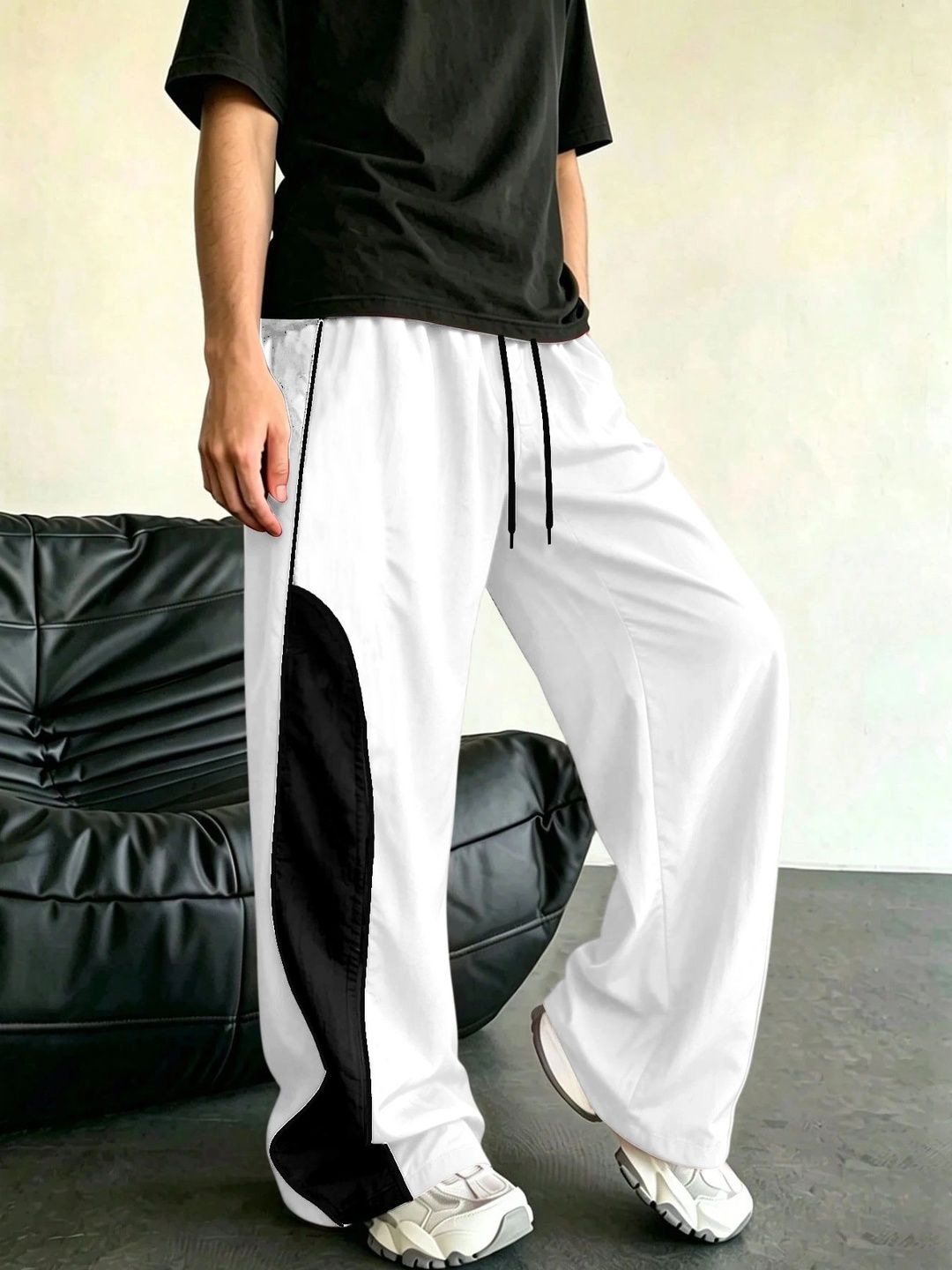 RAJOVATI Men Wide Leg Colourblocked Training Track Pants