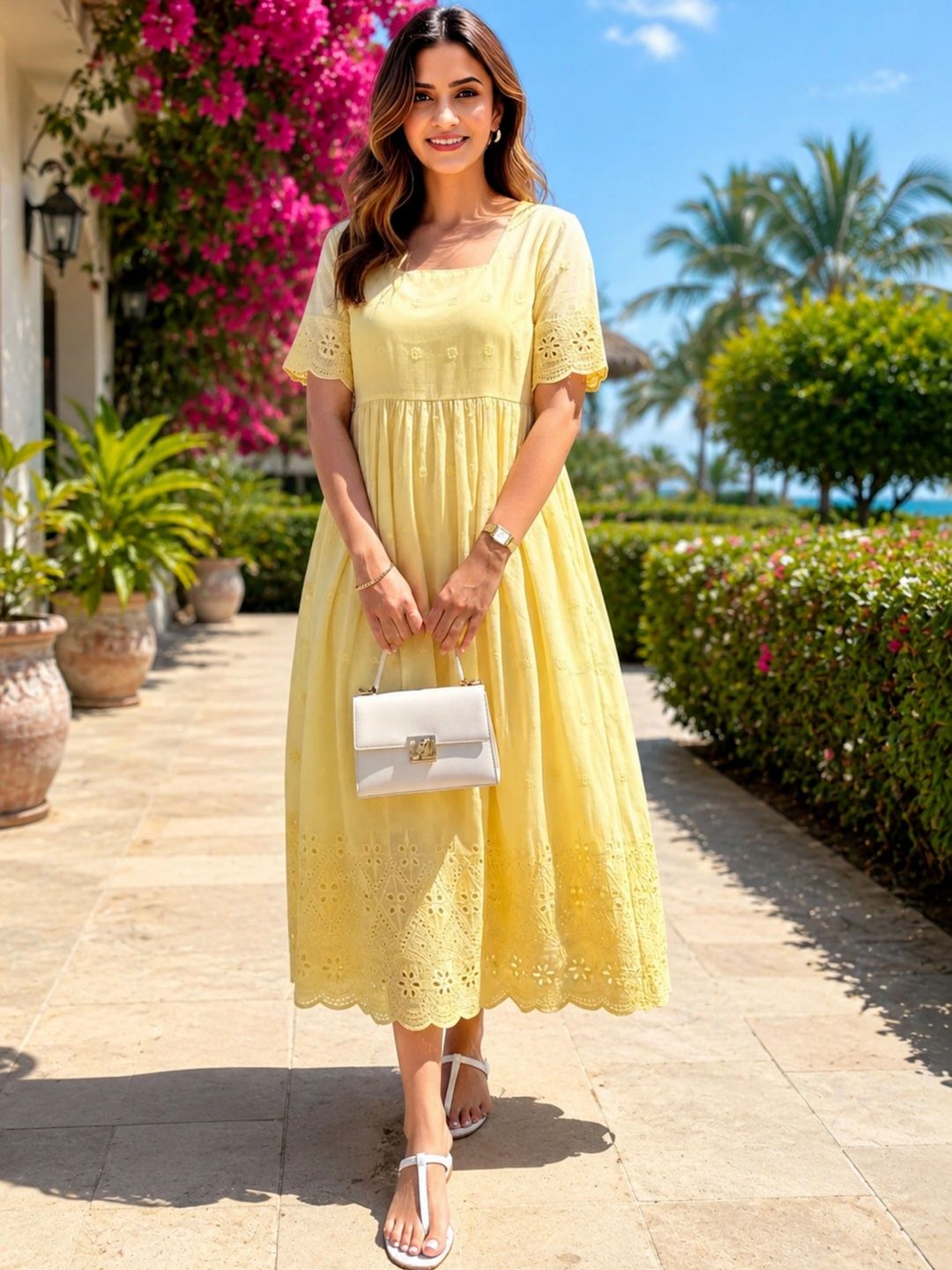 Royal Export Floral Embroidered A-Line Midi Dress