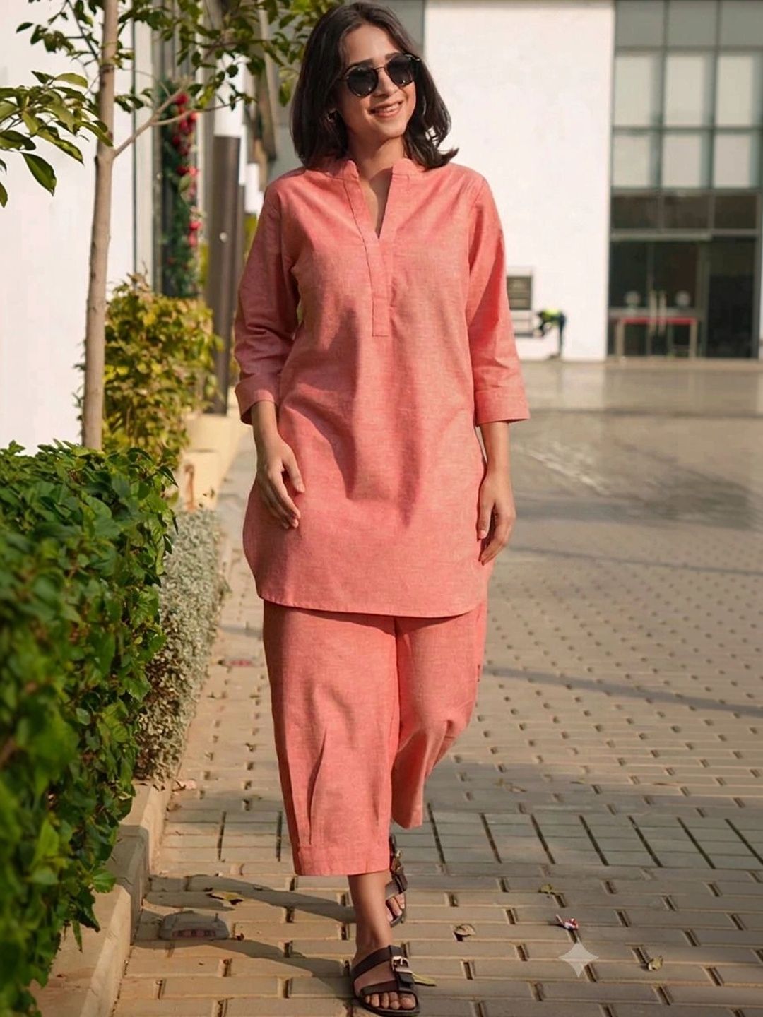 YUVVIK Cotton Solid Tunic with Trousers