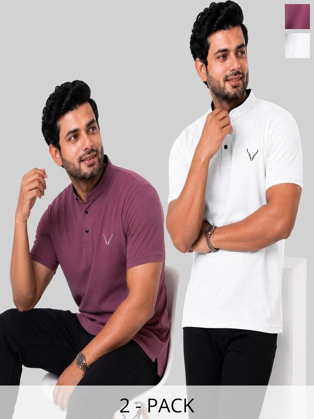 HANABY Men Brand Logo 2 Mandarin Collar T-shirt