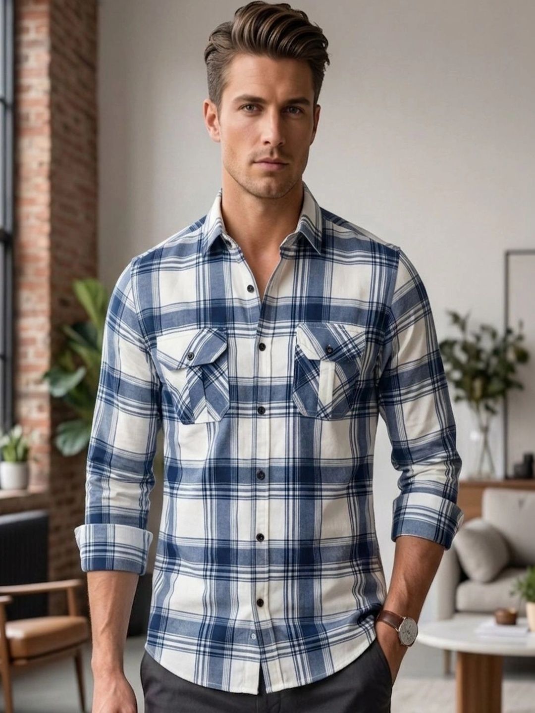 MUMIN Men Checked Casual Shirt