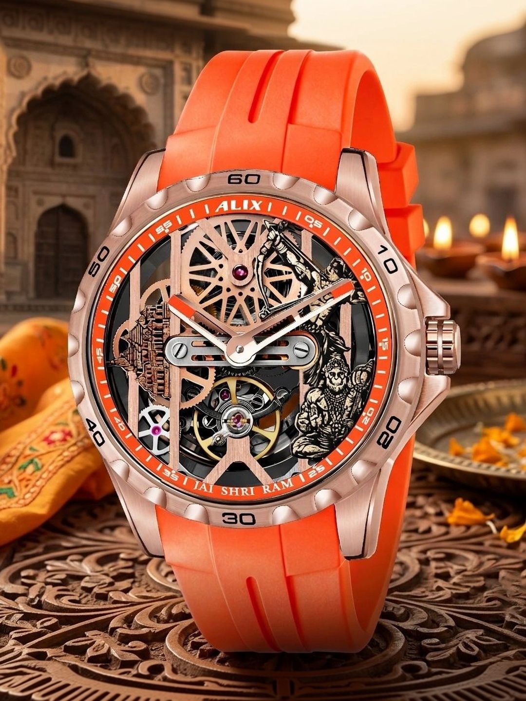 ALIX ALIX Men Skeleton Dial & Straps Analogue Date Aperture Automatic Motion Powered Watch AL2925T RGOO