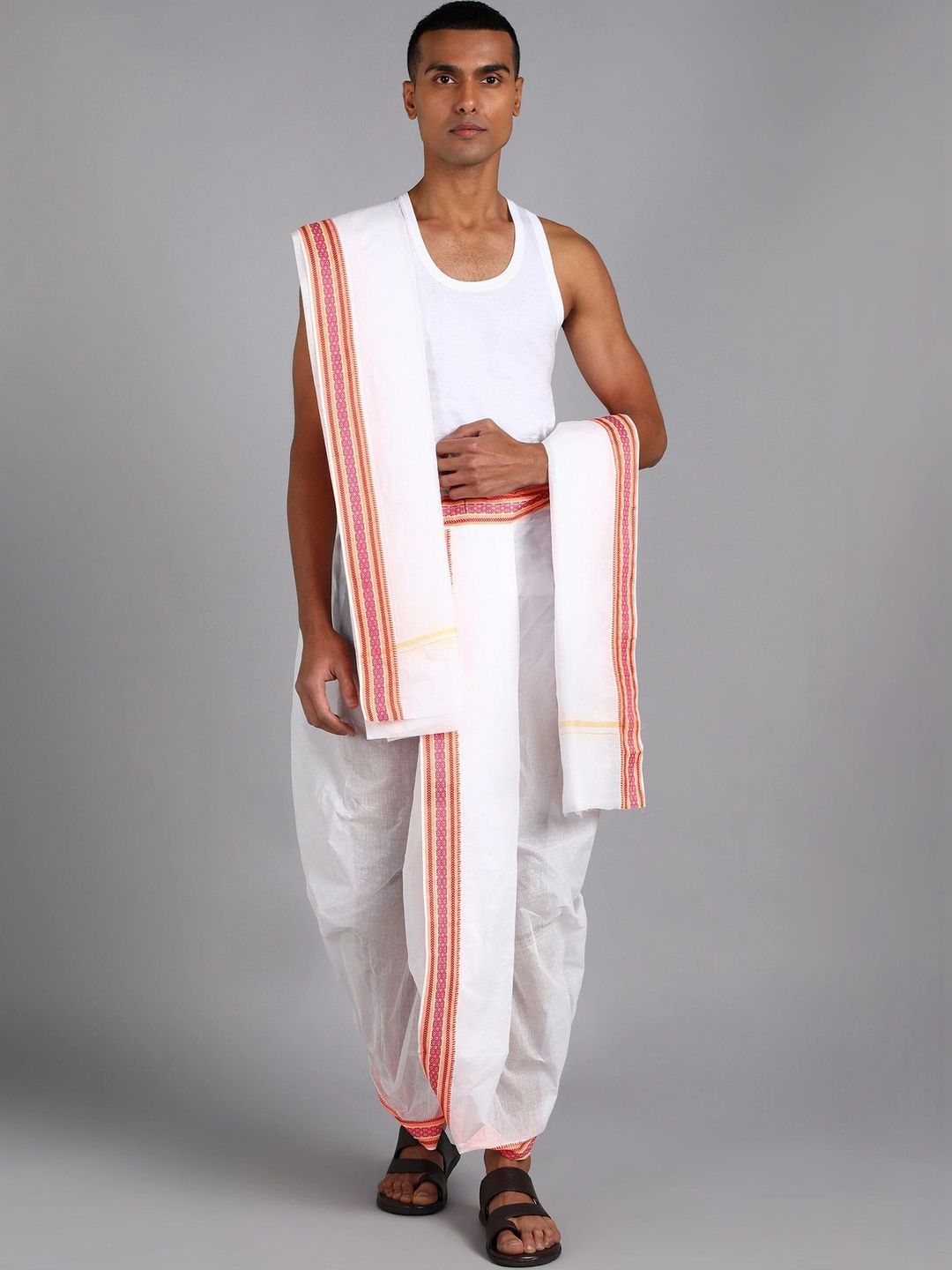 Radhika Handloom Men Striped Cotton Dhoti Dhotis