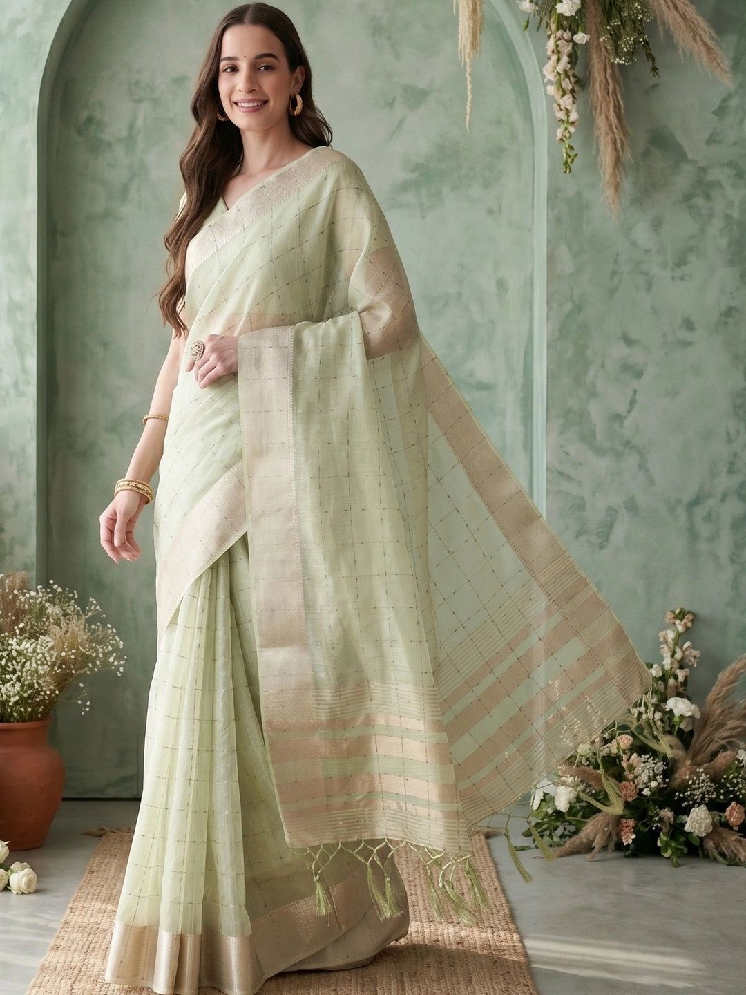 KALINI Woven Design Zari Organza Saree