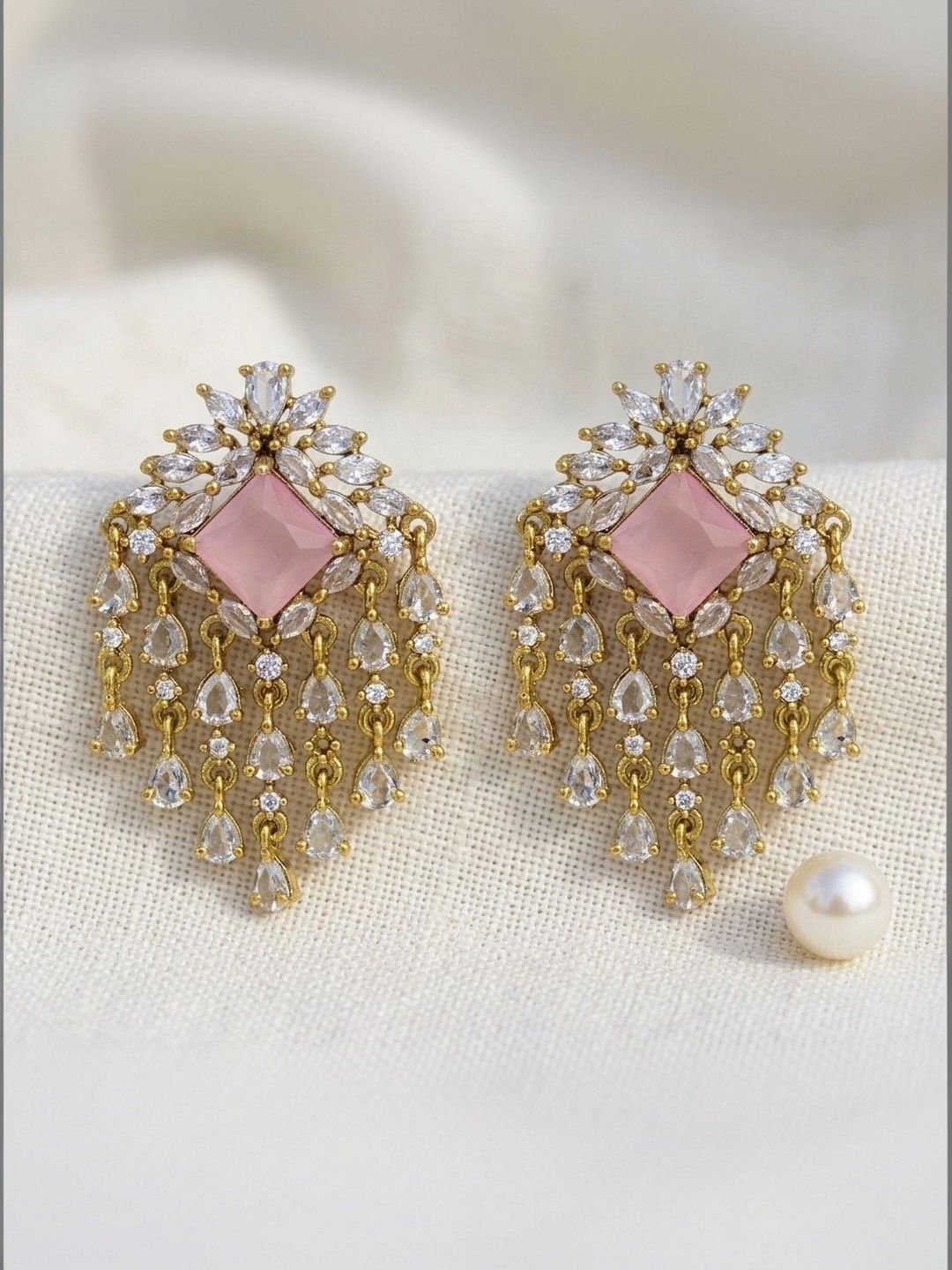 Avirah Pearls Geometric Drop Earrings