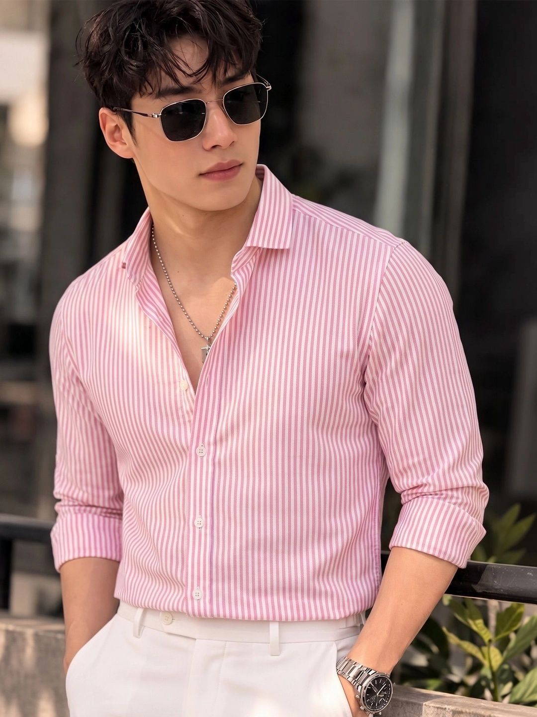 Nat Jastica Men Straight Striped Casual Shirt