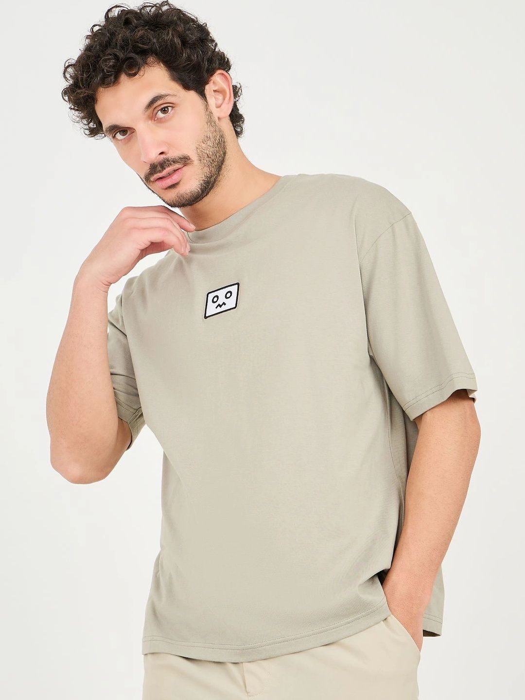 Styli Men Embroidered Badge Detail Cotton Oversized T-Shirt