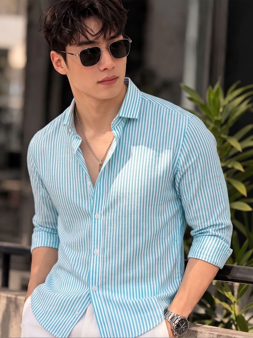 Nat Jastica Nat Jastica Men Straight Striped Casual Shirt