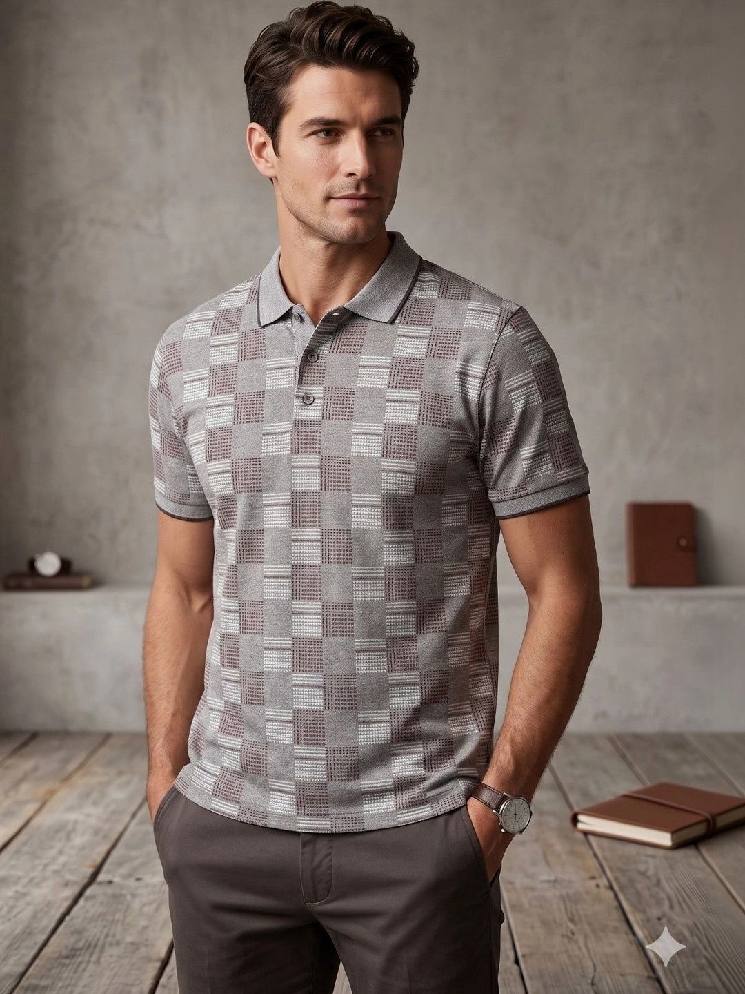 MALER Men Checked Polo Collar T-shirt