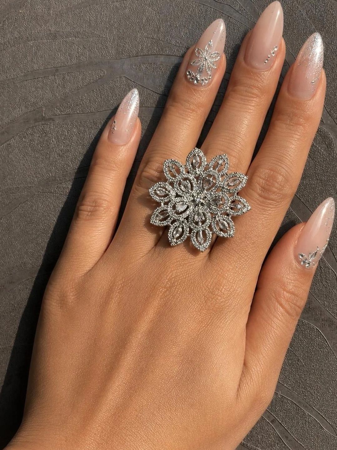 Gifto shifto Women Silver Plated Cubic Zirconia Finger Ring