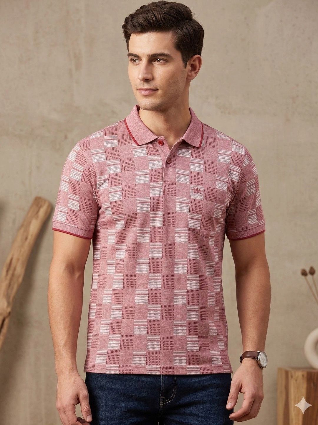 MALER Men Printed Polo Collar Pockets T-shirt