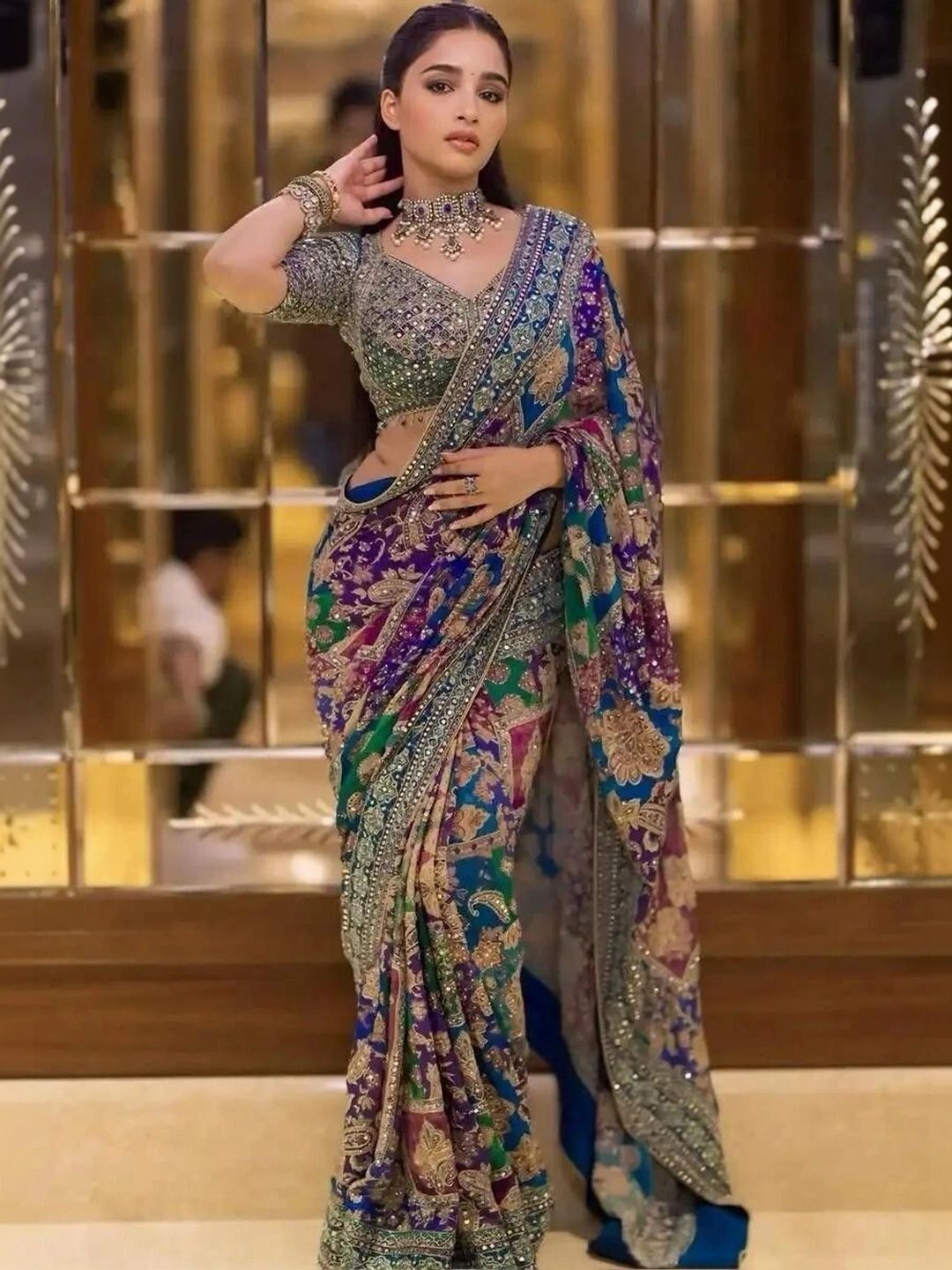 Tradivibe Embellished Mirror Work Silk Blend Saree