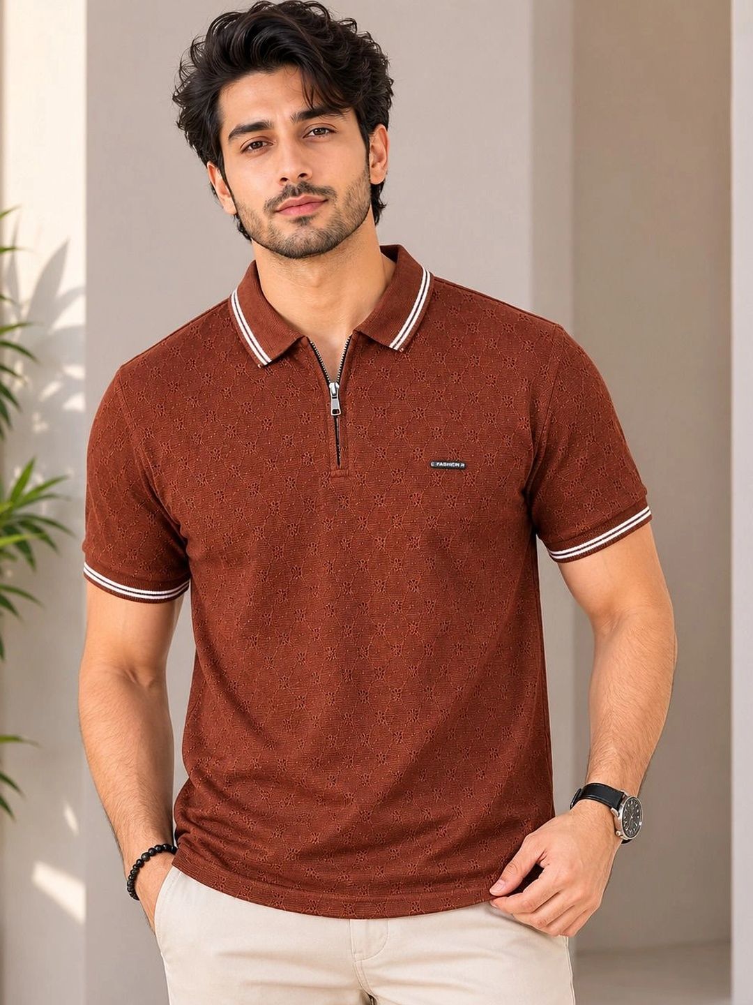 Outfitloop Men Polo Collar T-shirt