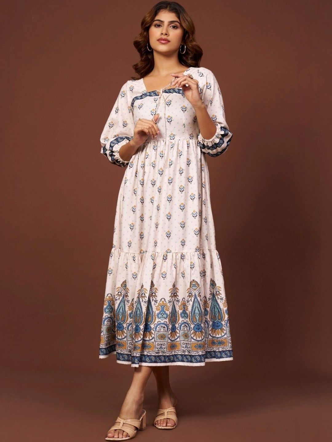 waghaa Ethnic Motifs Print A-Line Midi Dress