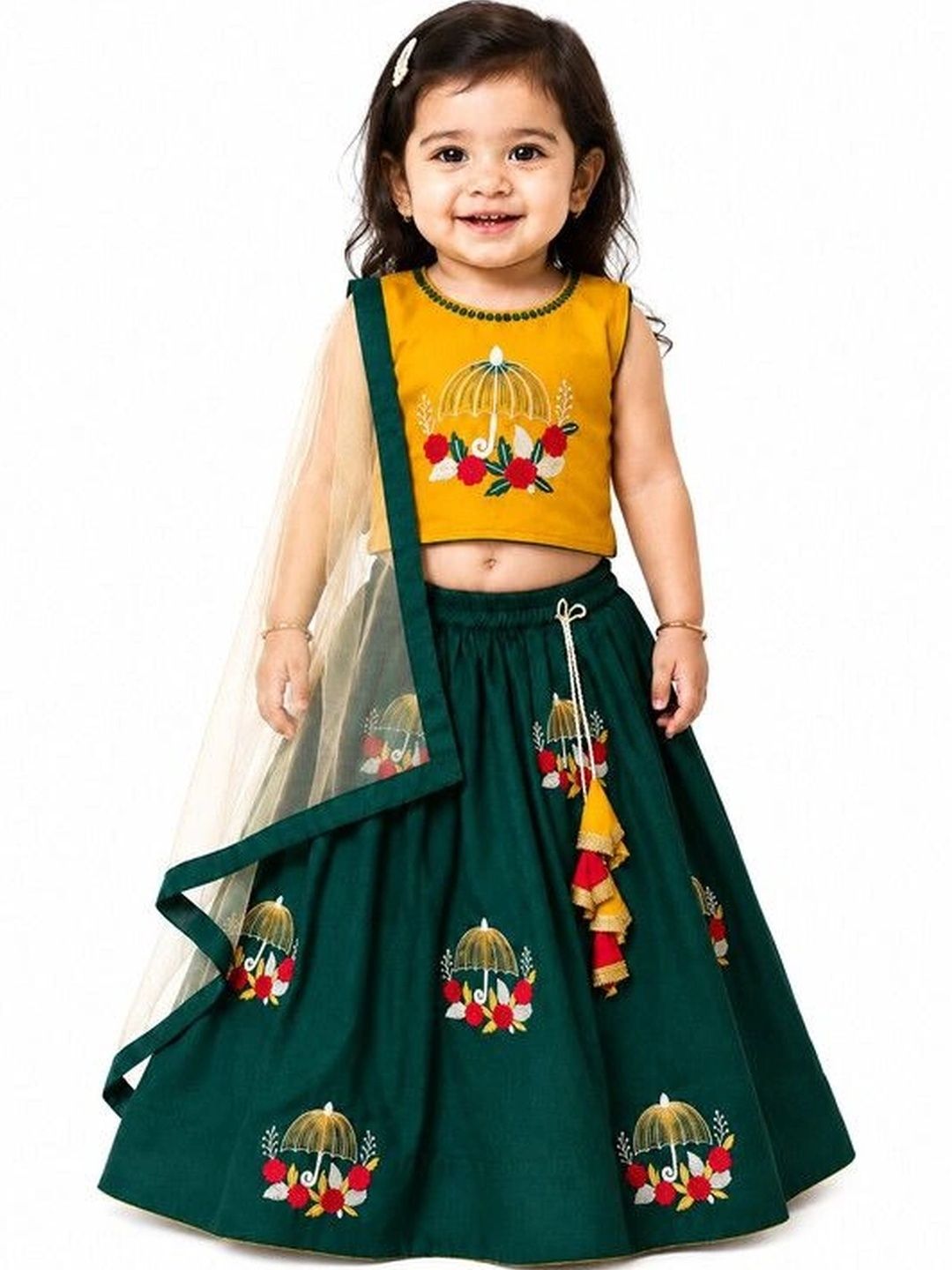 PW PLATYPUS WORLD Girls Embroidered Thread Work Ready to Wear Lehenga & Blouse With Dupatta