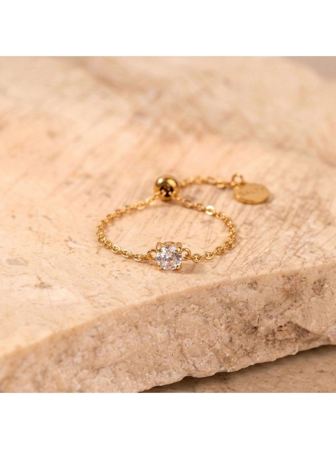 Gold-Plated Chain Linked Ring SALTY Women Champagne 14k Gold Plated Finger Chain