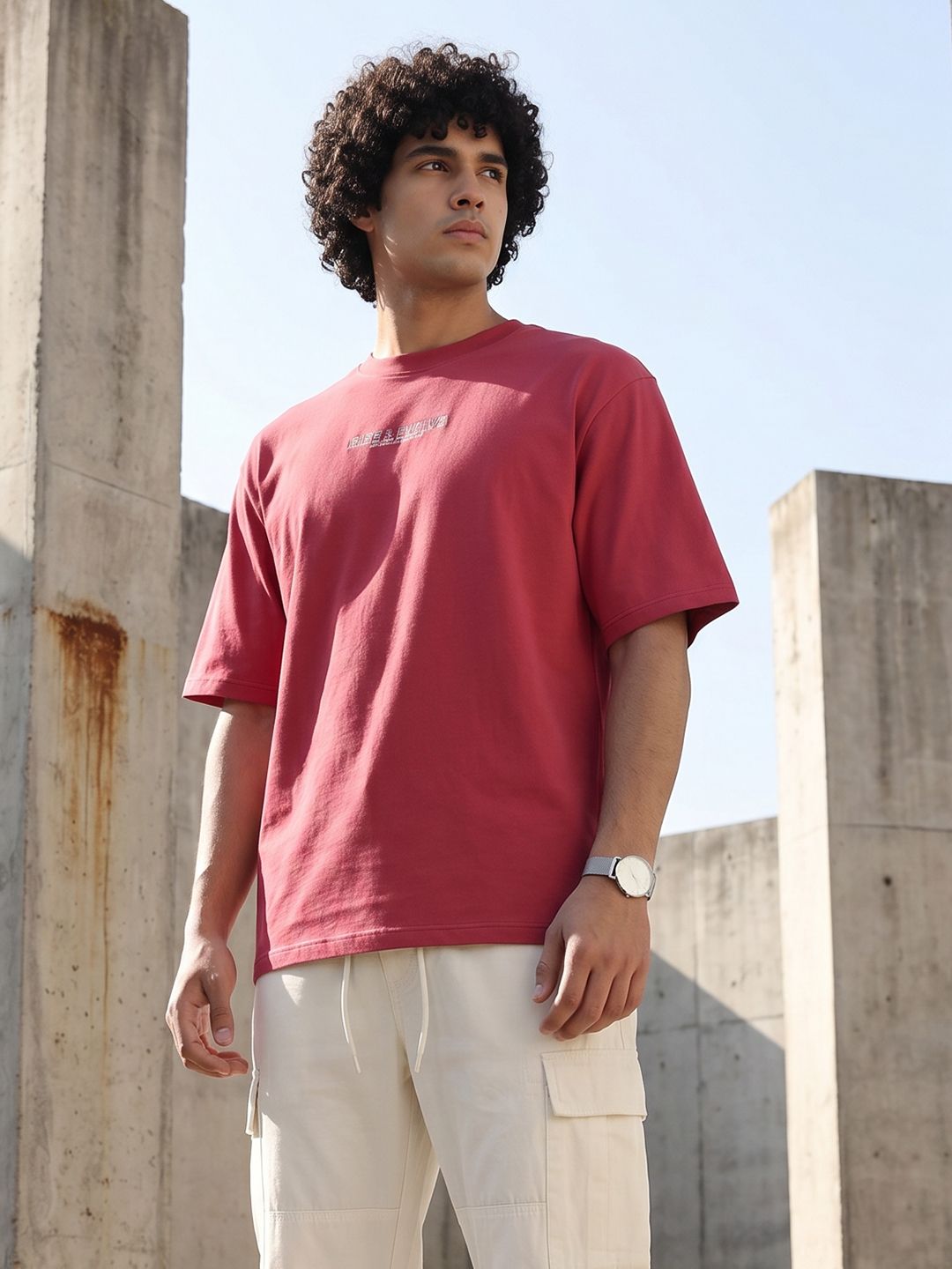 The Roadster Life Co. Printed Drop-Shoulder Sleeves Pure Cotton Relaxed Fit T-shirt