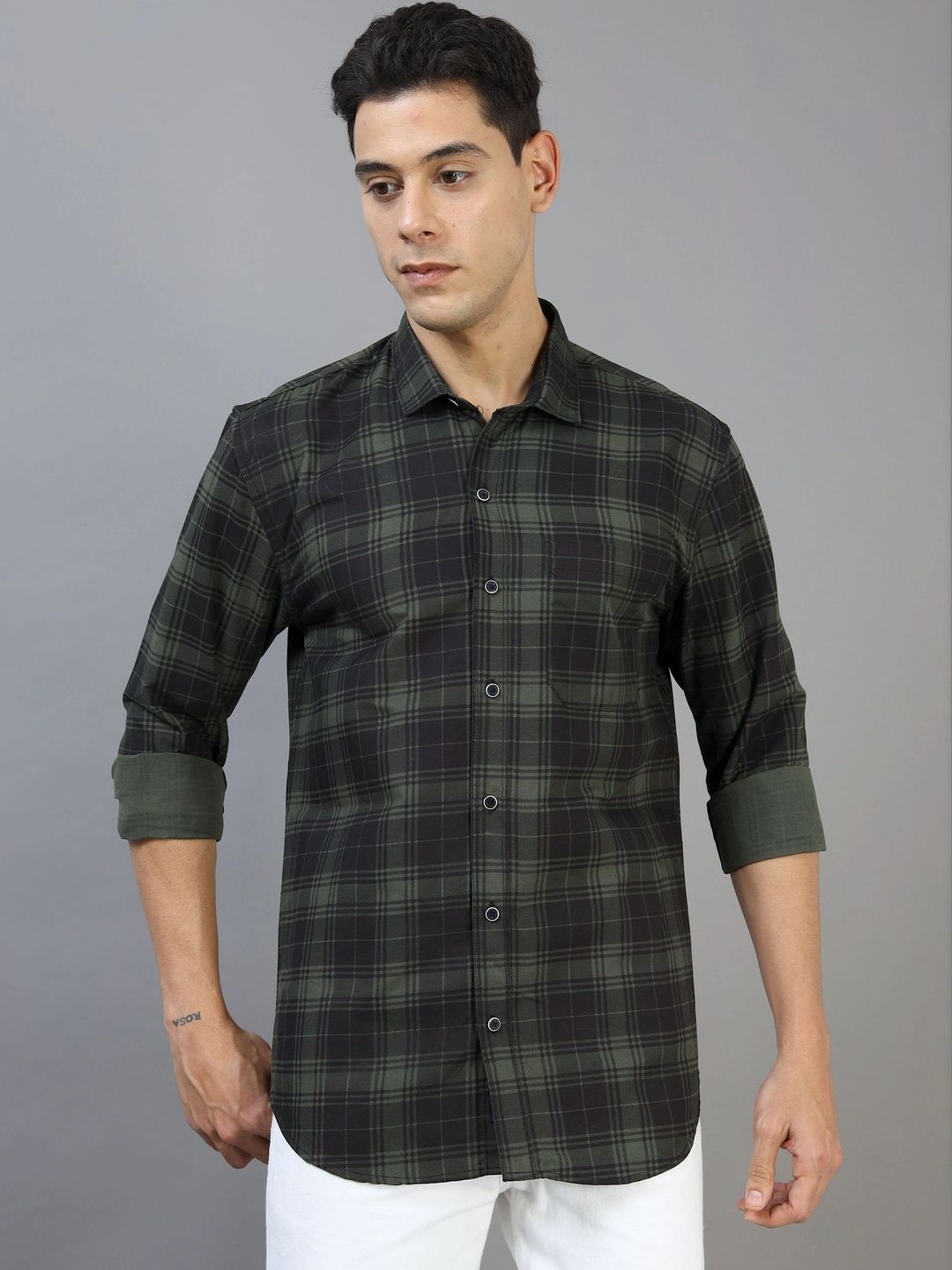 TOM MACKLER Men Classic Slim Fit Checked Casual Shirt
