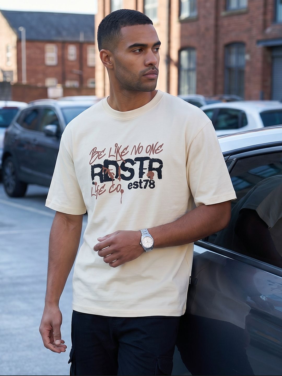 The Roadster Life Co. Printed Pure Cotton T-shirt