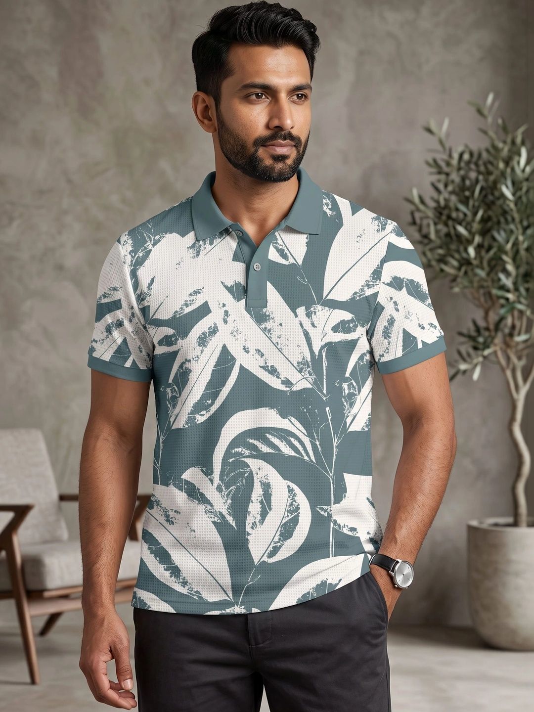 Tshirts Buddy Men Floral Printed Polo Collar Tropical T-shirt