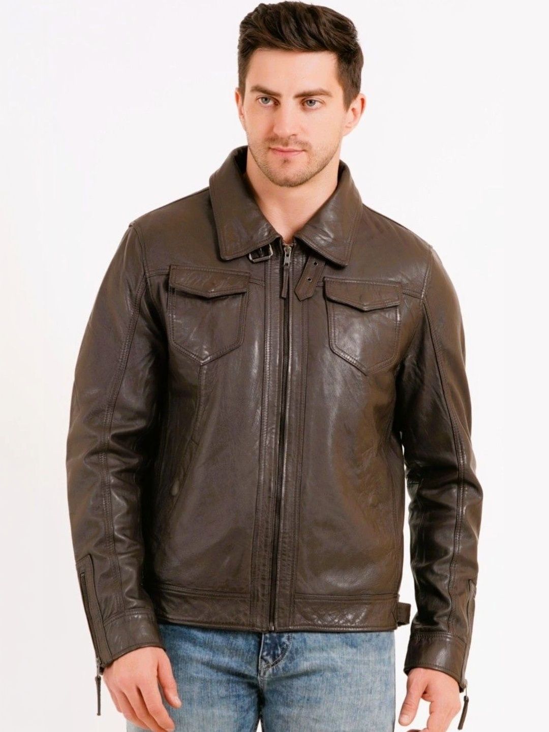 Wonxon international Men Leather Leather Jacket