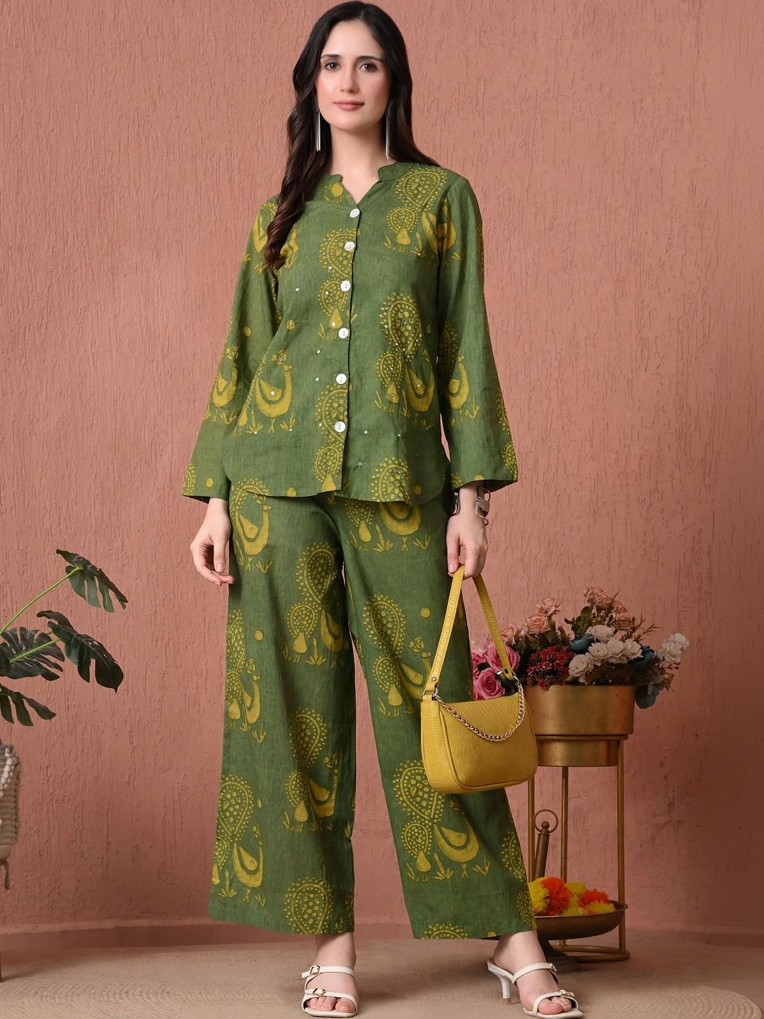 Sangria Women Printed Shirt with Palazzos