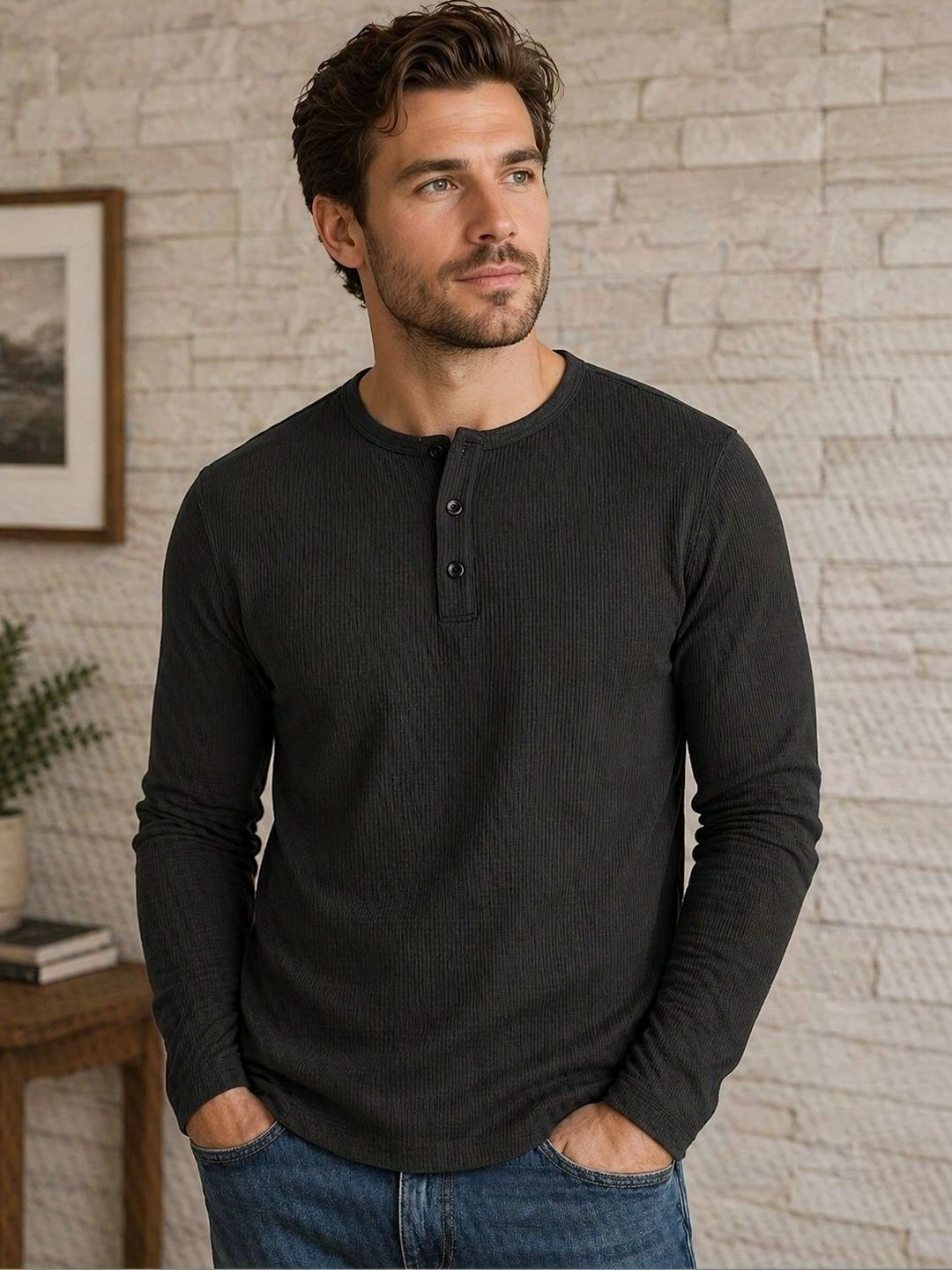 JERKYN Men Henley Neck T-shirt