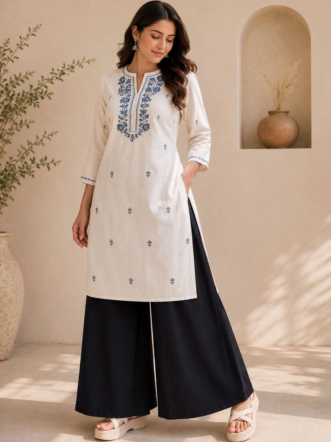 KALINI Women Linen Ethnic Palazzos