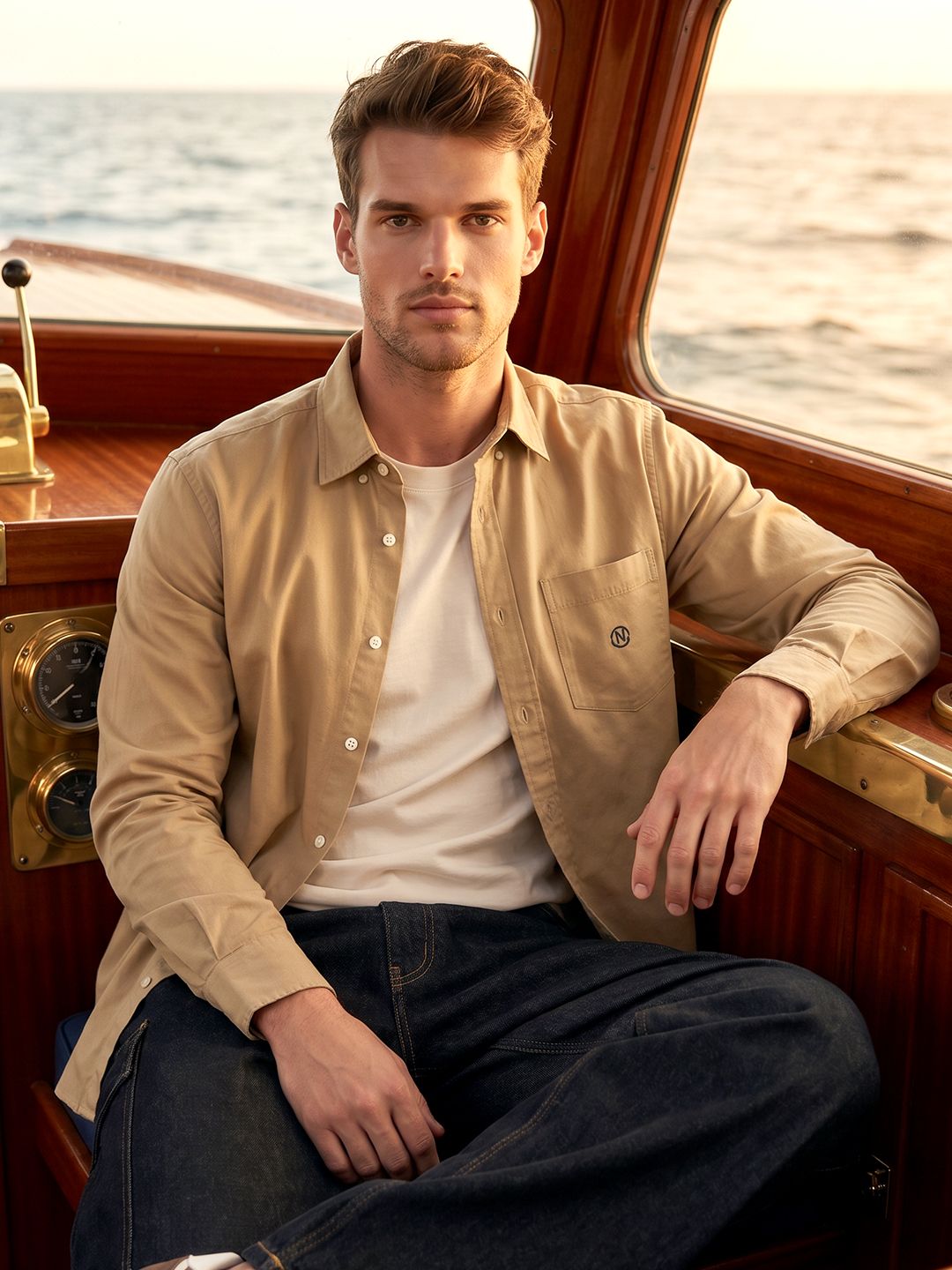 Nautica Spread Collar Pure Cotton Casual Shirt
