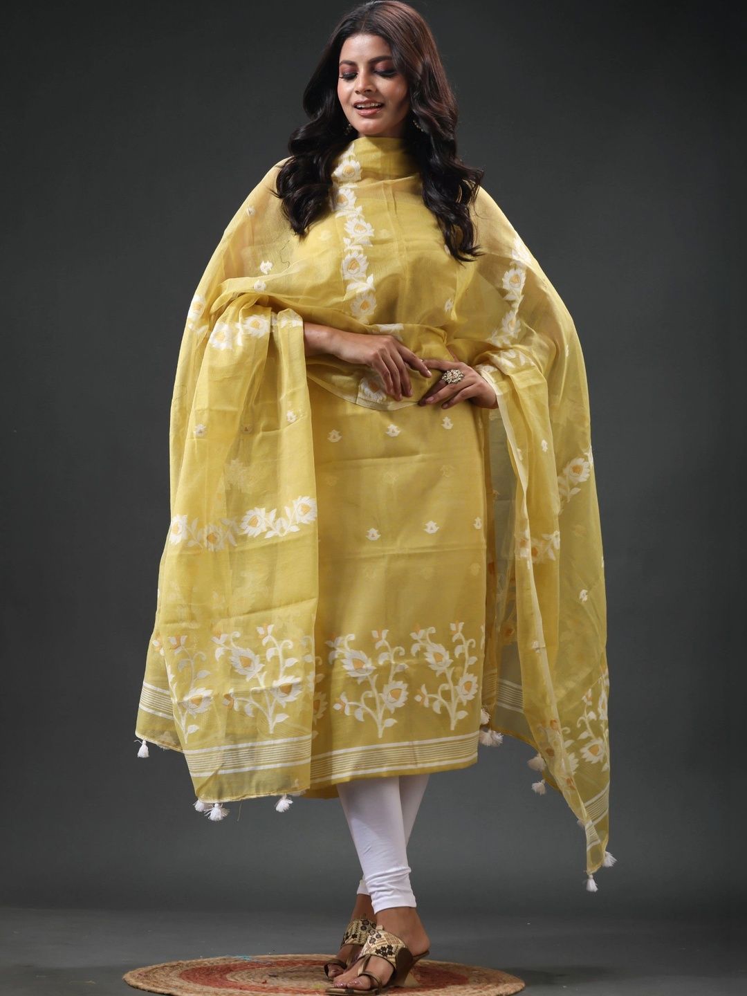 oishani saree ghor Women Pure Cotton Unstitched Dress Material