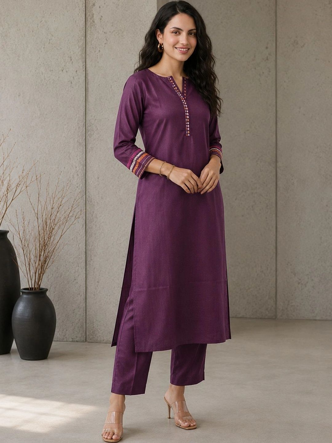SZN Women Ethnic Motifs Regular Thread Work Kurta with Trousers