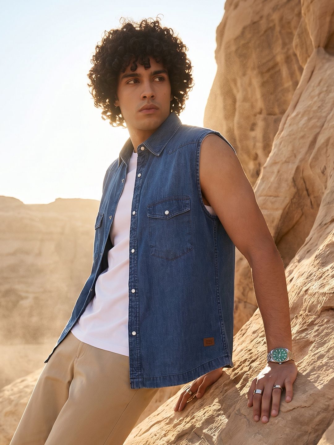 The Roadster Life Co. Sleeveless Pure Cotton Denim Shirt