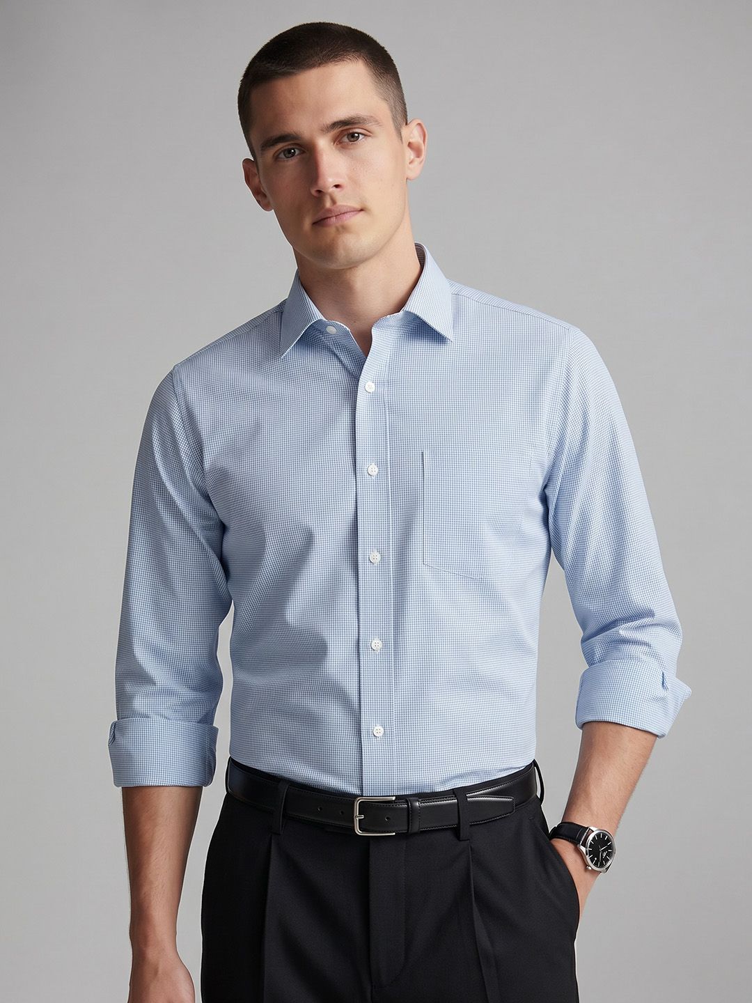 Van Heusen Van Heusen Men Slim Fit Micro Checked Pure Cotton Formal Shirt