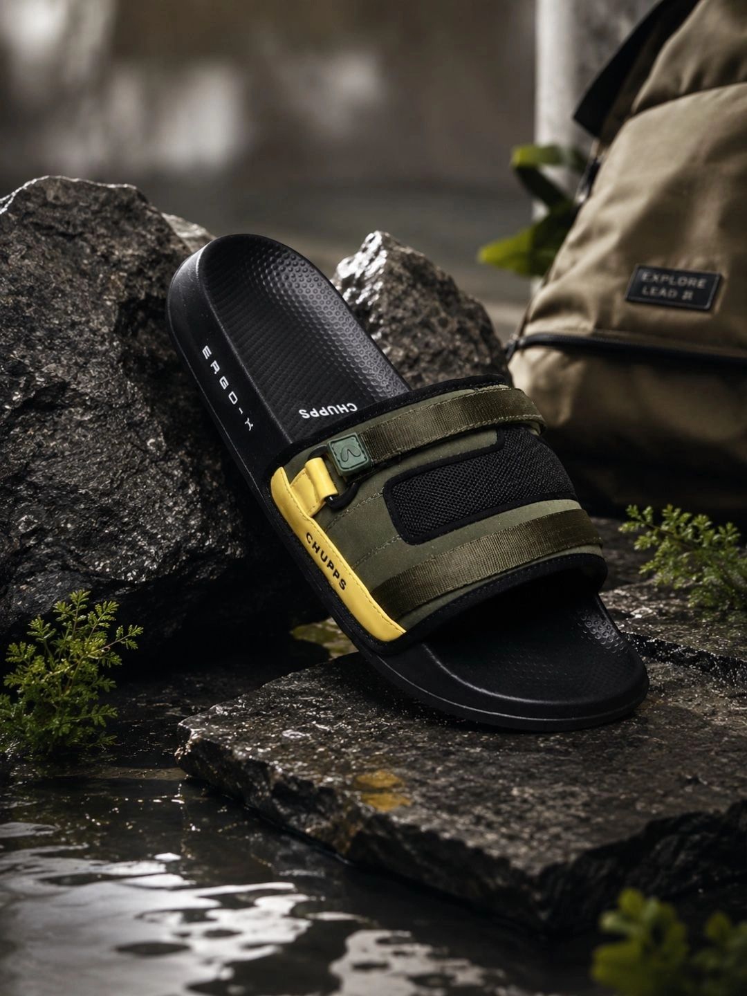 CHUPPS Men Olive Black Rebel Ergo-X Orthopedic Sliders