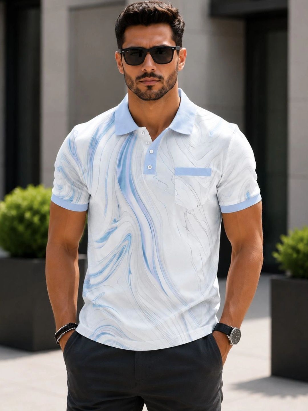 BOLD VIEW Men Printed Polo Collar Pockets T-shirt
