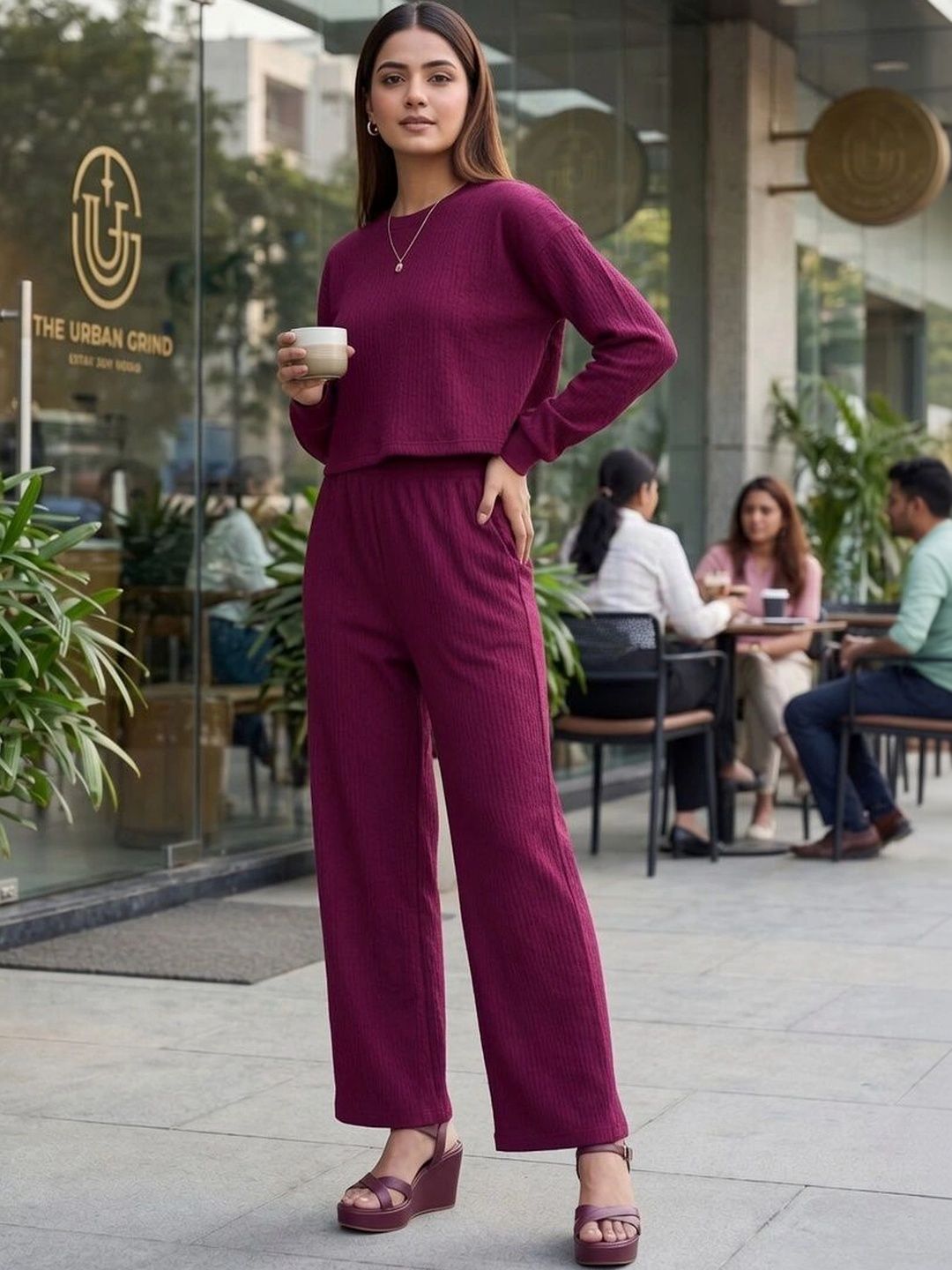 Merira Self Design Sweater with Palazzos