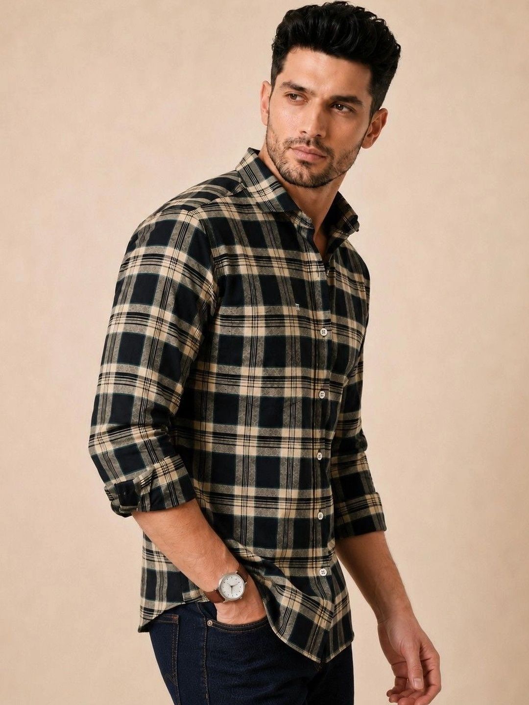 da stalker Men Comfort Slim Fit Tartan Checks Checked Casual Shirt