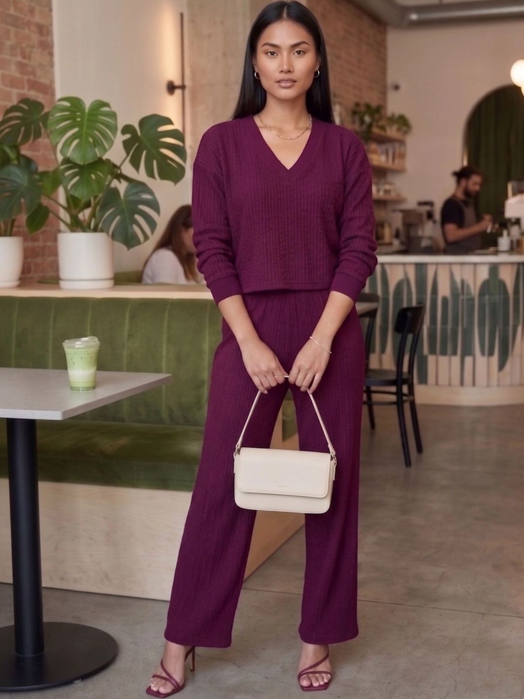Merira Knitted Self Design Sweater with Trousers
