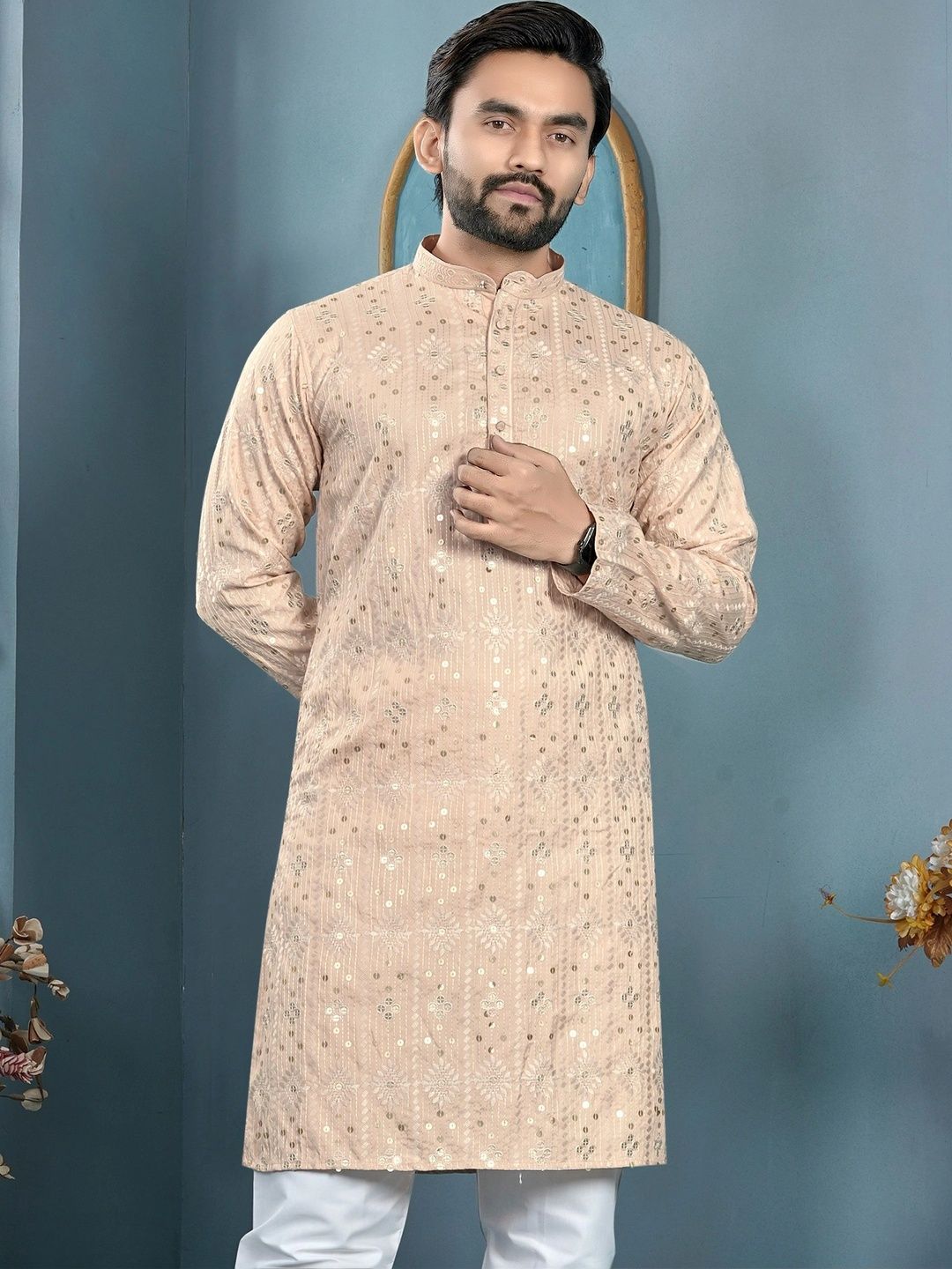 CELLUX Men Ethnic Motifs Embellished Sequinned Kurta